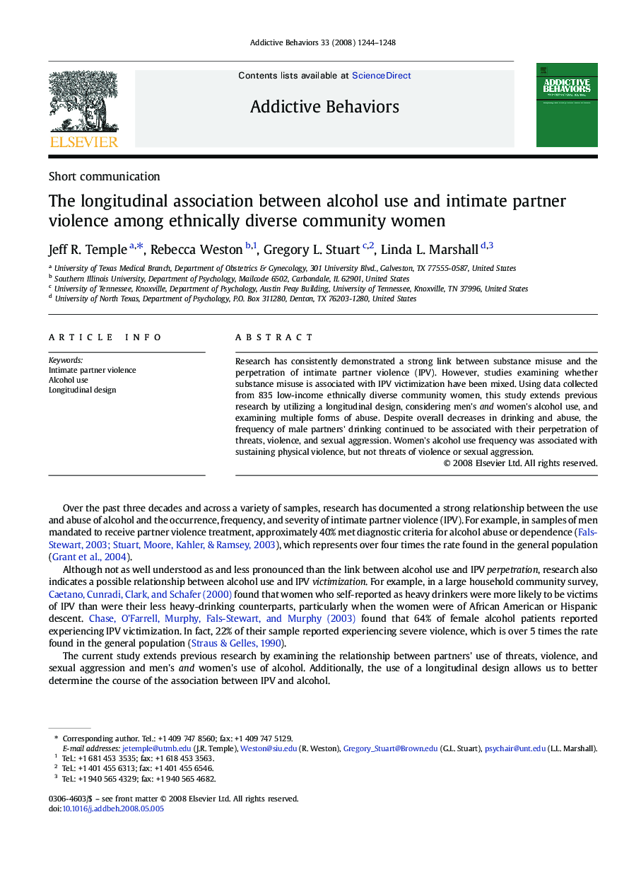 The longitudinal association between alcohol use and intimate partner violence among ethnically diverse community women