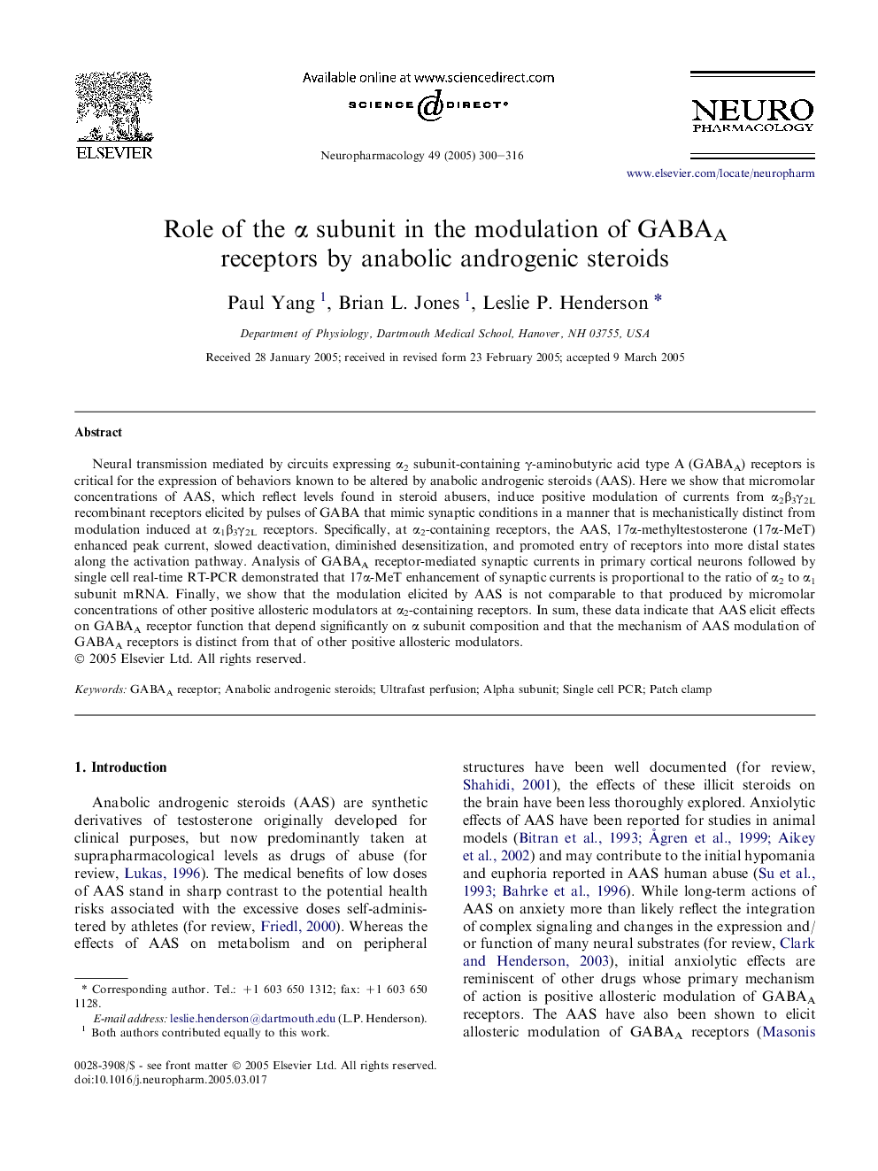 Role of the Î± subunit in the modulation of GABAA receptors by anabolic androgenic steroids