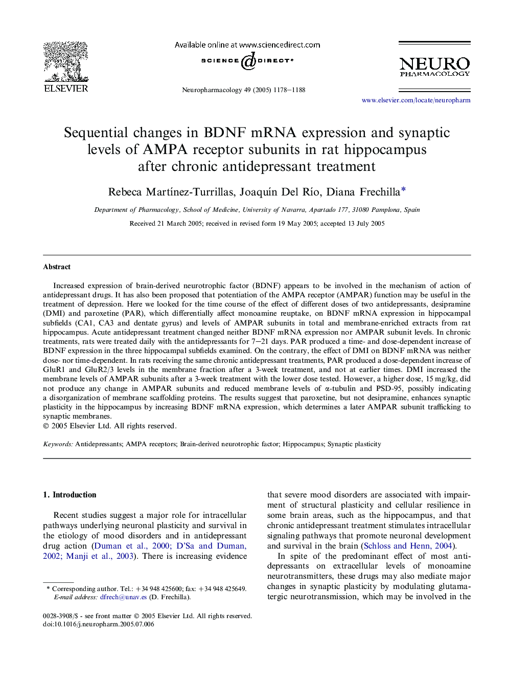 Sequential changes in BDNF mRNA expression and synaptic levels of AMPA receptor subunits in rat hippocampus after chronic antidepressant treatment