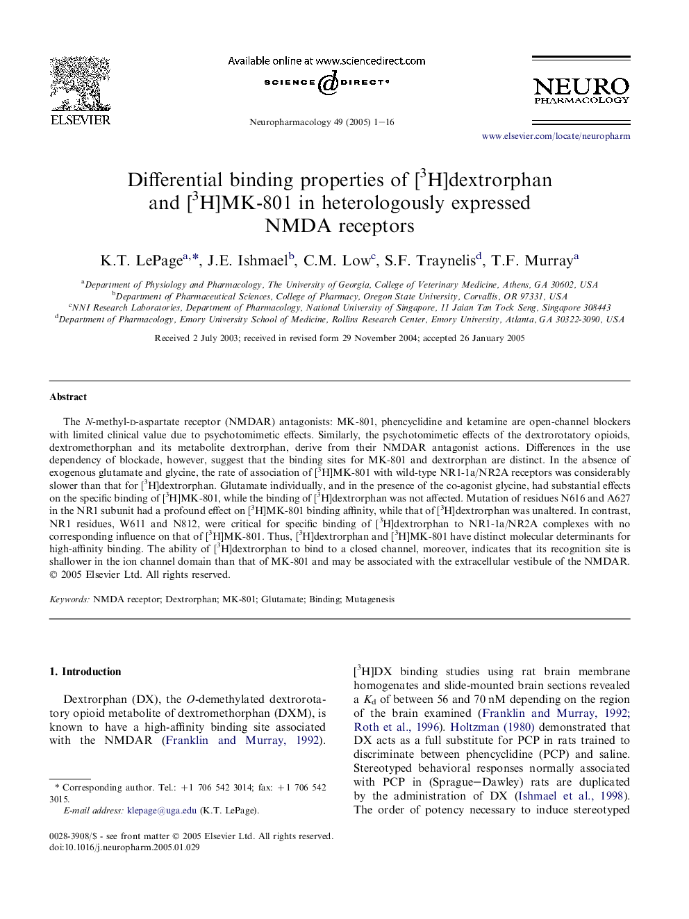 Differential binding properties of [3H]dextrorphan and [3H]MK-801 in heterologously expressed NMDA receptors