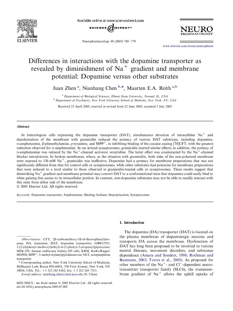 Differences in interactions with the dopamine transporter as revealed by diminishment of Na+ gradient and membrane potential: Dopamine versus other substrates