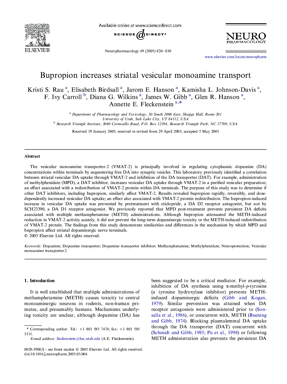 Bupropion increases striatal vesicular monoamine transport