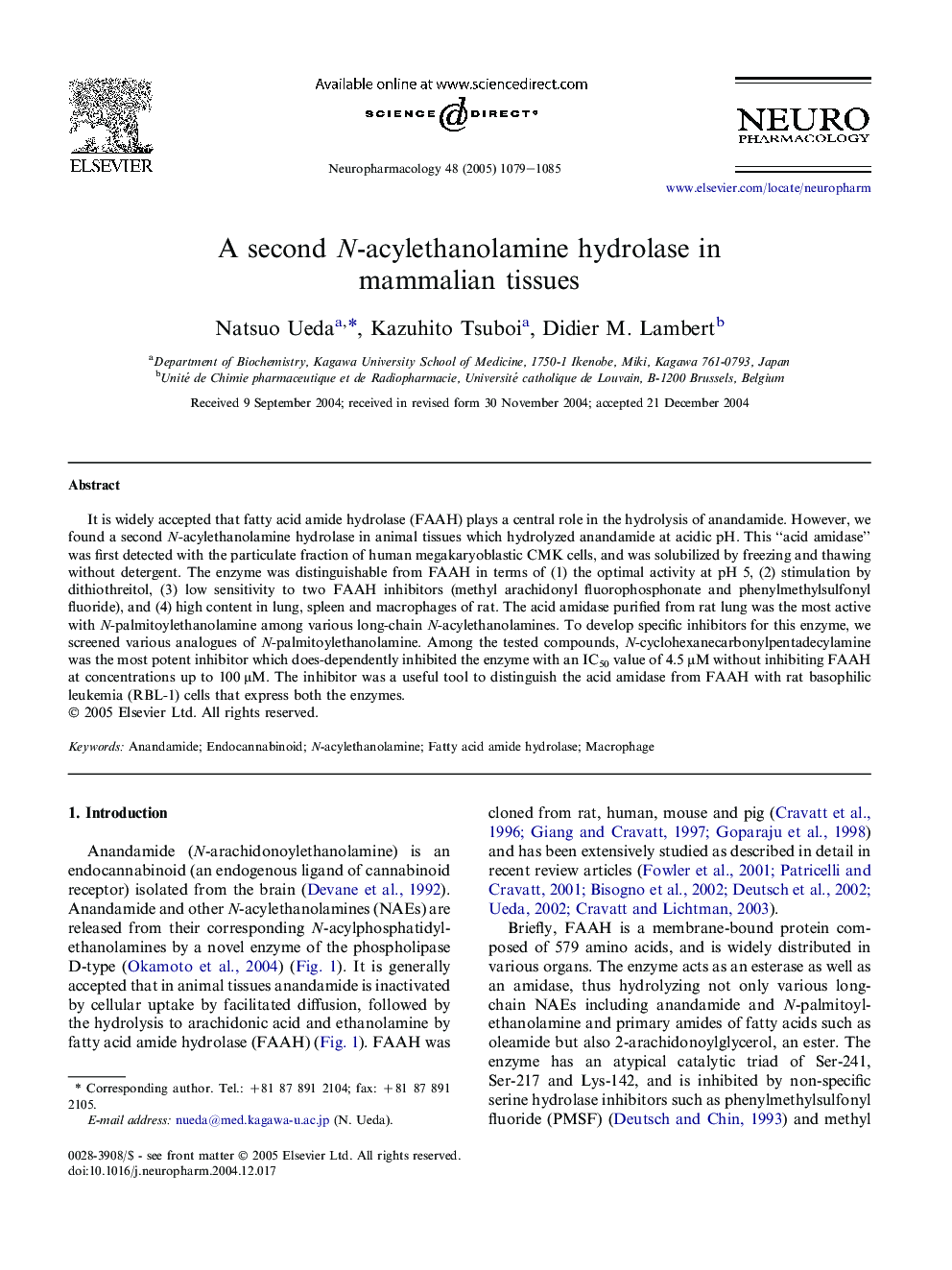 A second N-acylethanolamine hydrolase in mammalian tissues