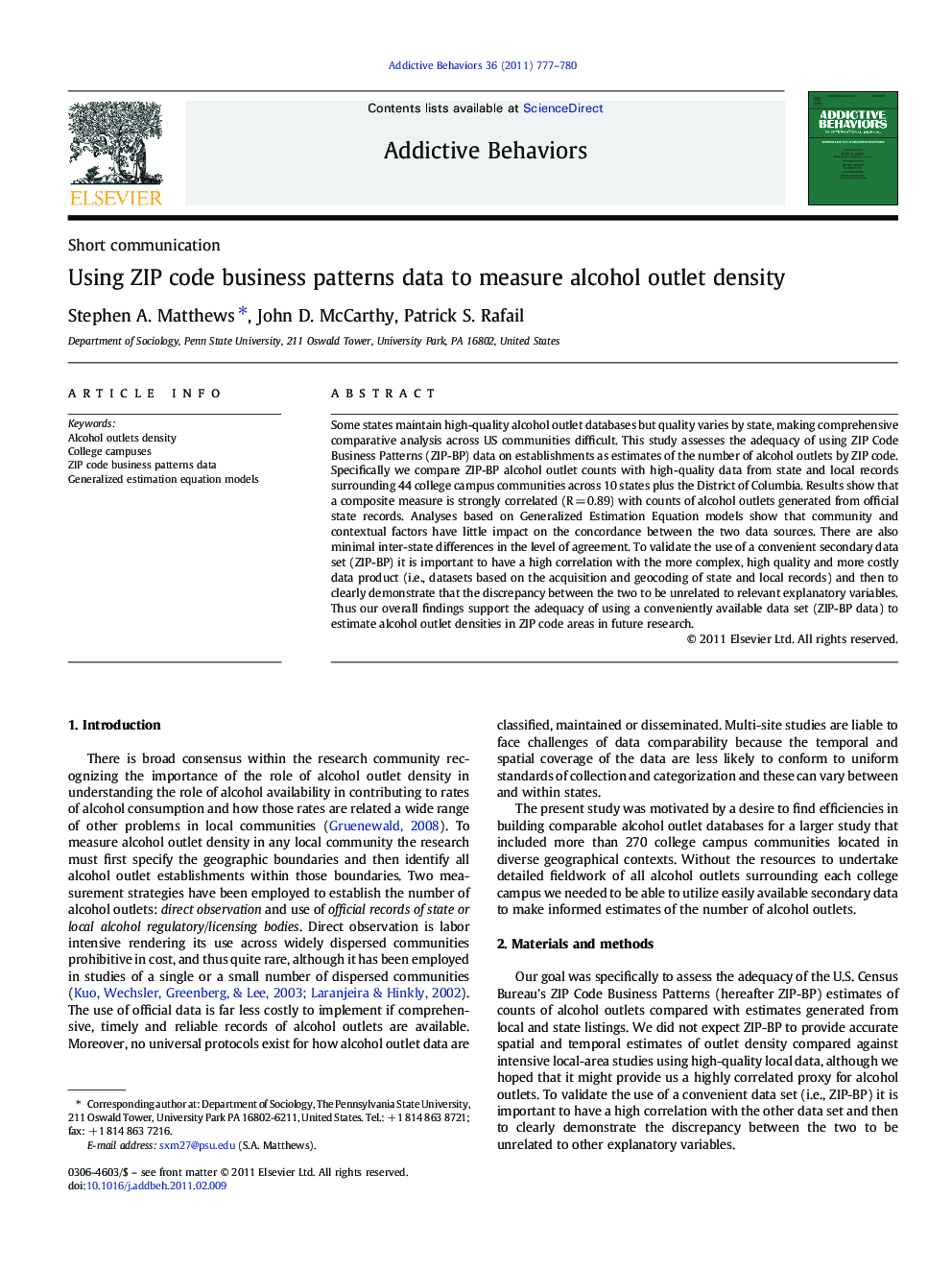 Using ZIP code business patterns data to measure alcohol outlet density
