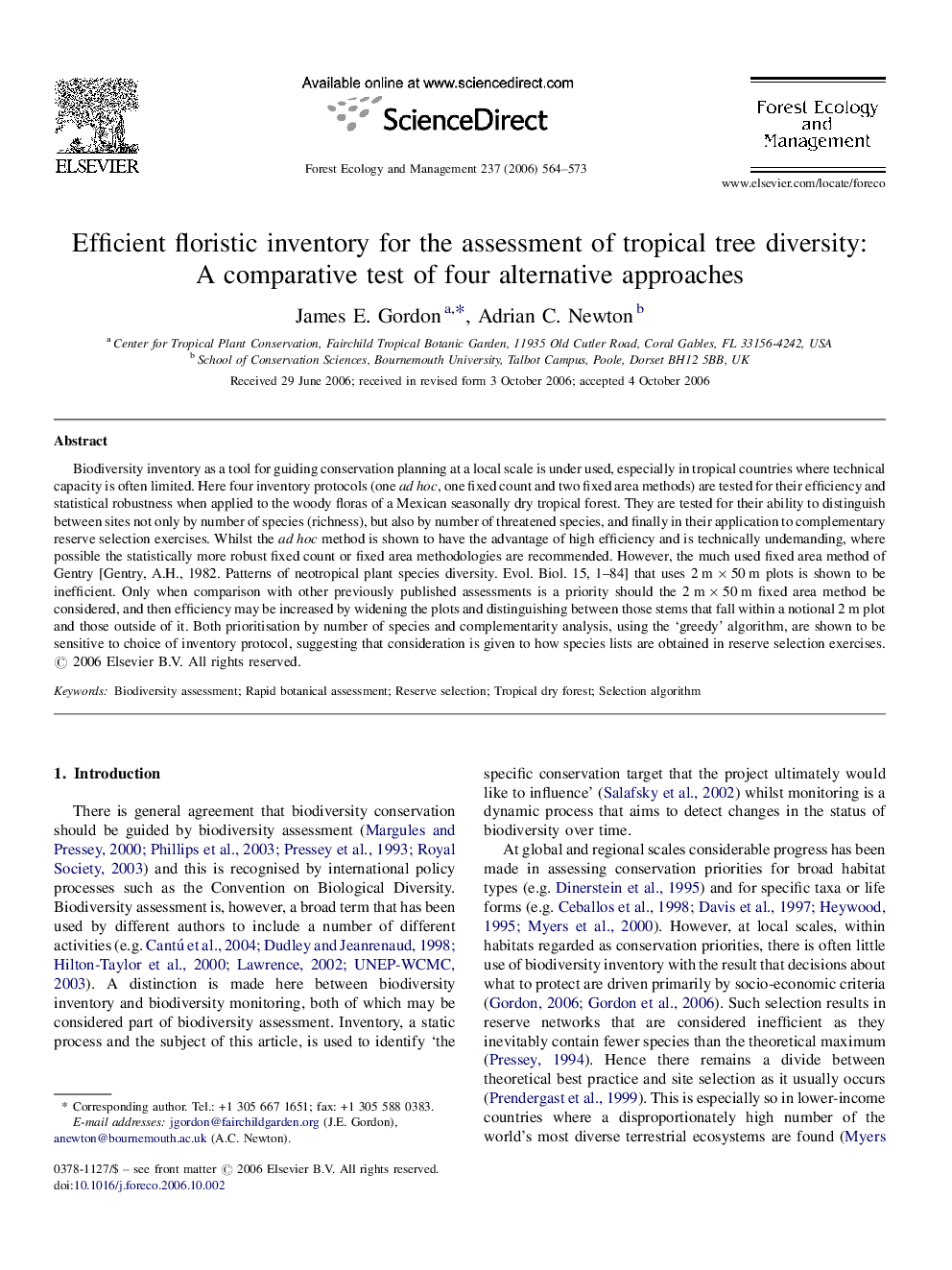 Efficient floristic inventory for the assessment of tropical tree diversity: A comparative test of four alternative approaches