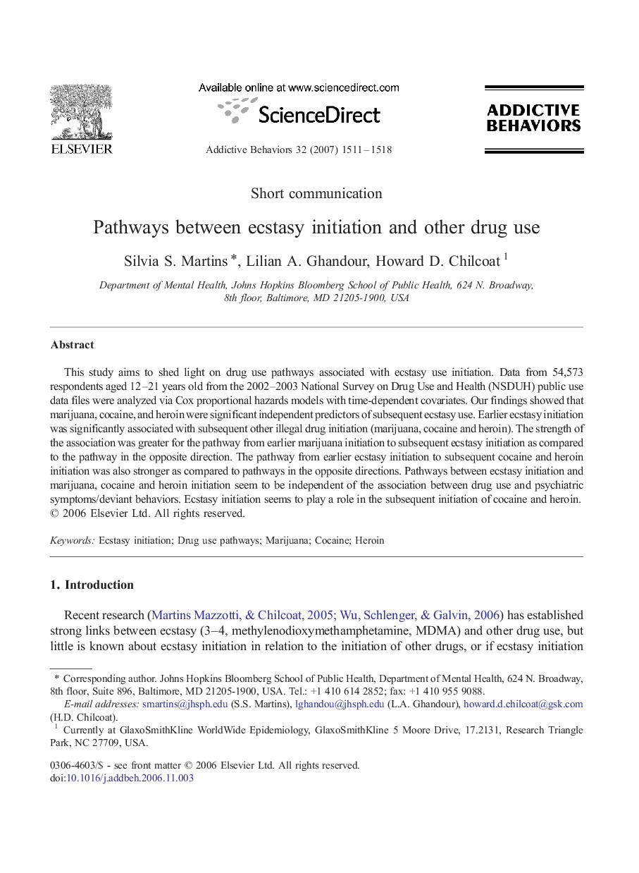 Pathways between ecstasy initiation and other drug use