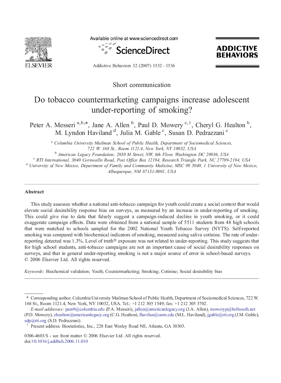 عکس صفحه اول مقاله: Do tobacco countermarketing campaigns increase adolescent under-reporting of smoking? Do tobacco countermarketing campaigns increase adolescent under-reporting of smoking?