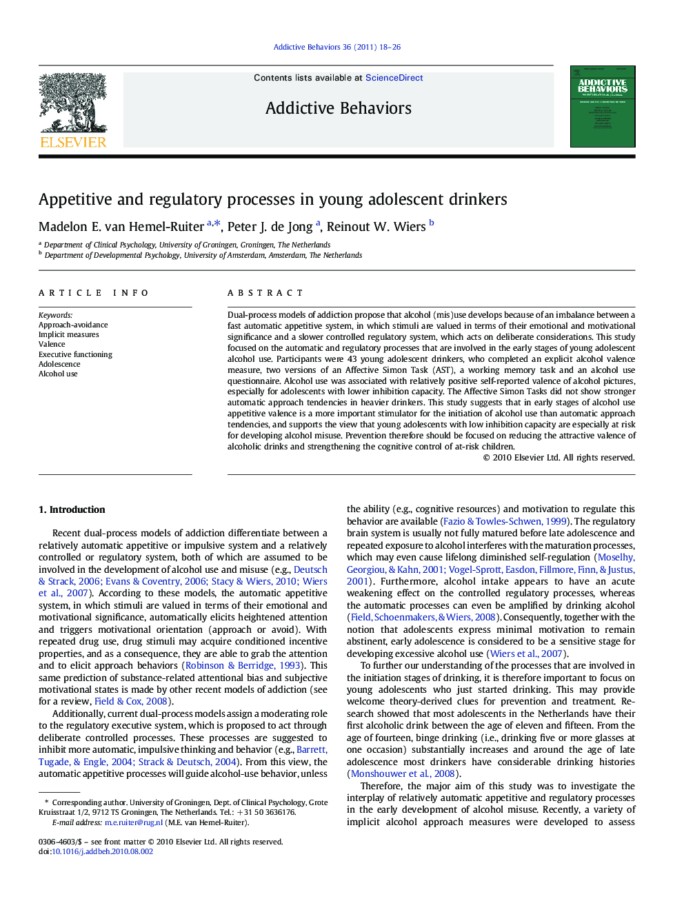 Appetitive and regulatory processes in young adolescent drinkers