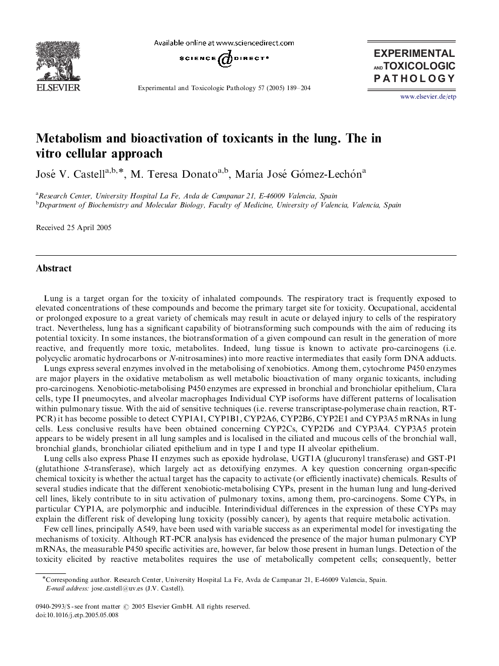 Metabolism and bioactivation of toxicants in the lung. The in vitro cellular approach