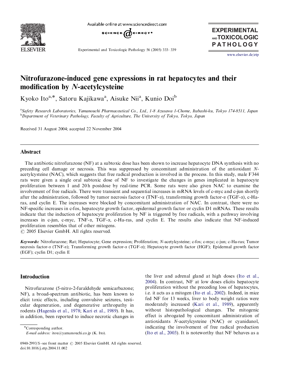 Nitrofurazone-induced gene expressions in rat hepatocytes and their modification by N-acetylcysteine