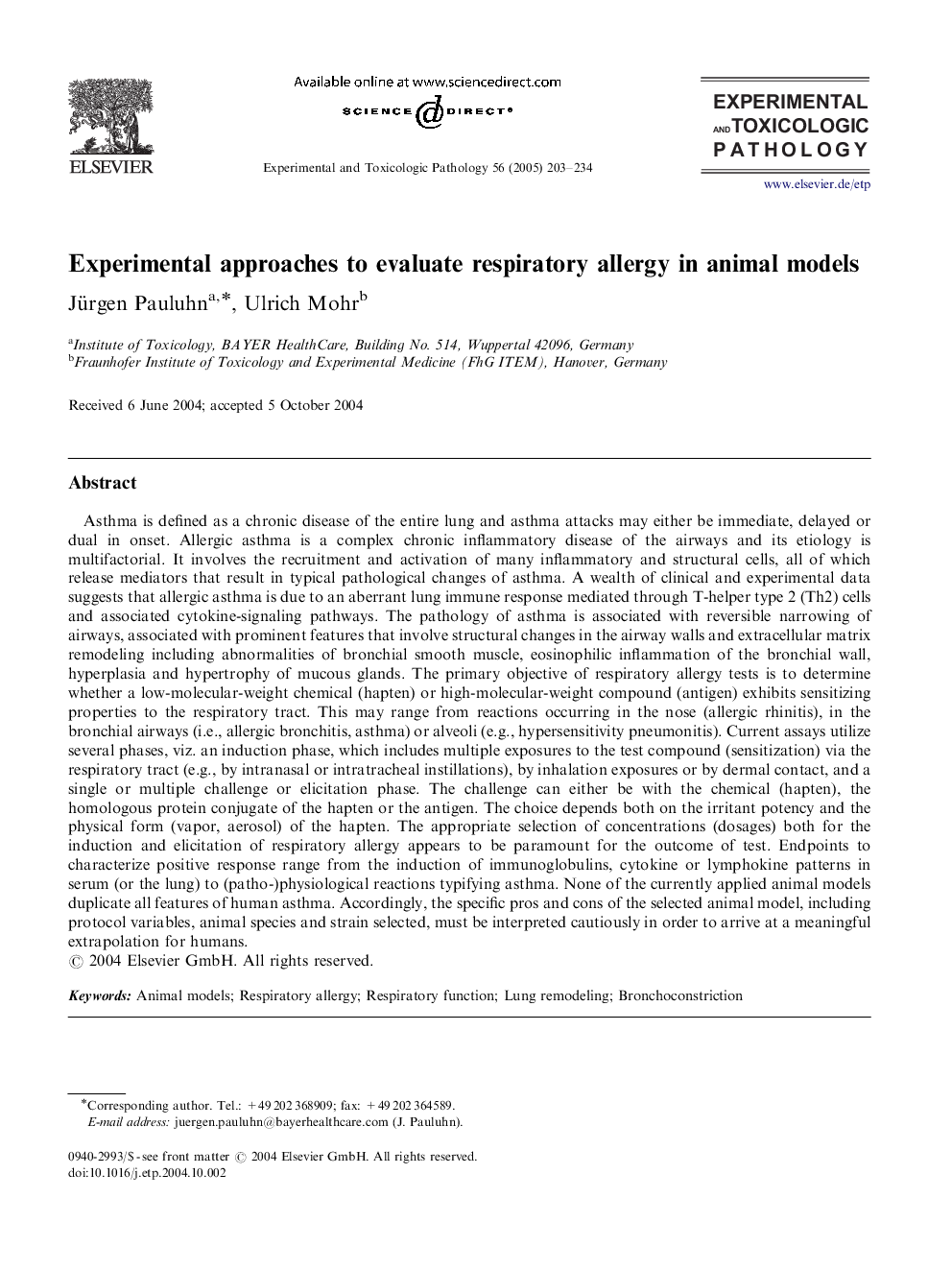 Experimental approaches to evaluate respiratory allergy in animal models