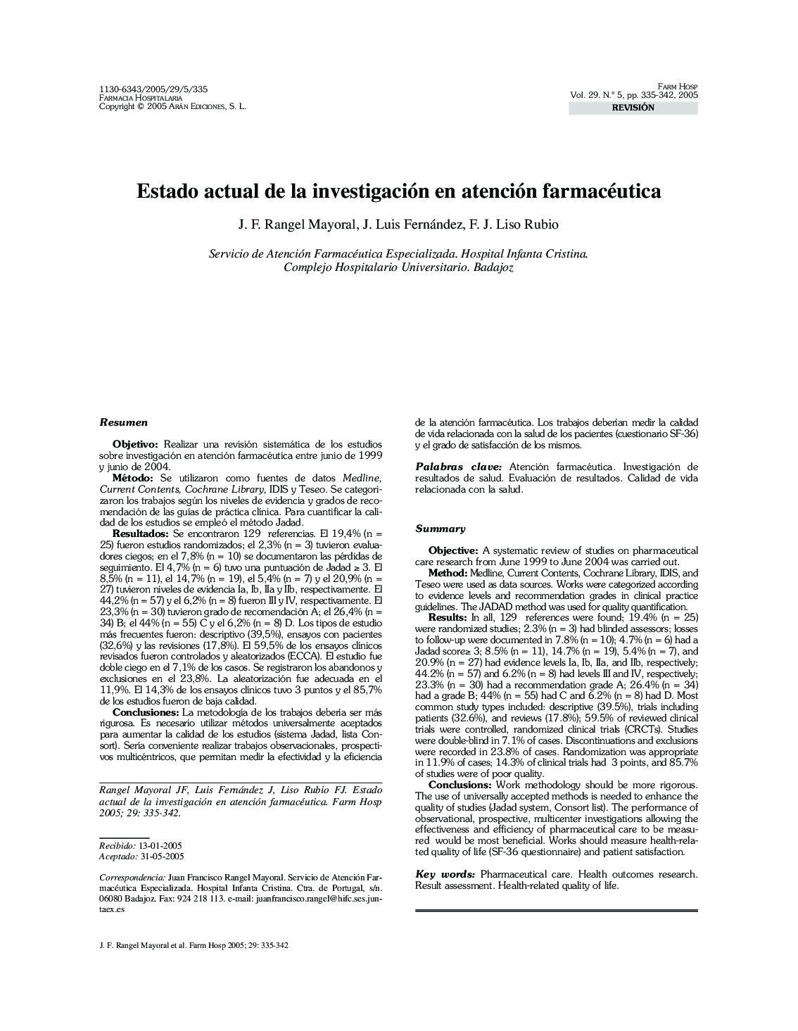 Estado actual de la investigación en atención farmacéutica