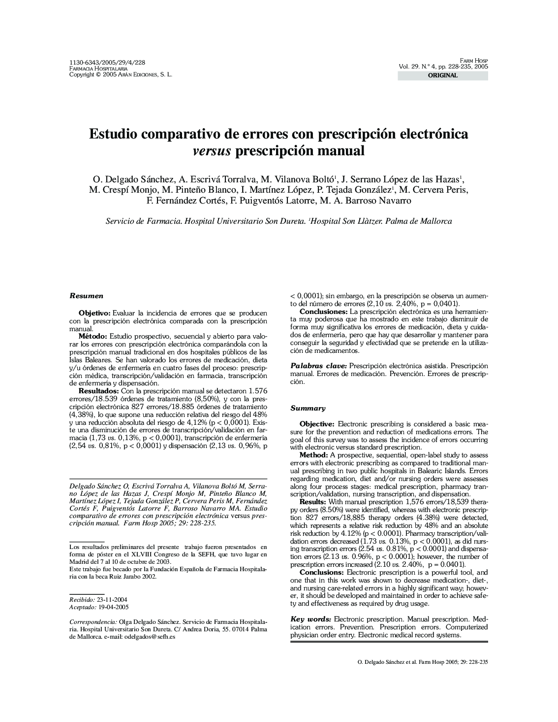 Estudio comparativo de errores con prescripción electrónica versus prescripción manual