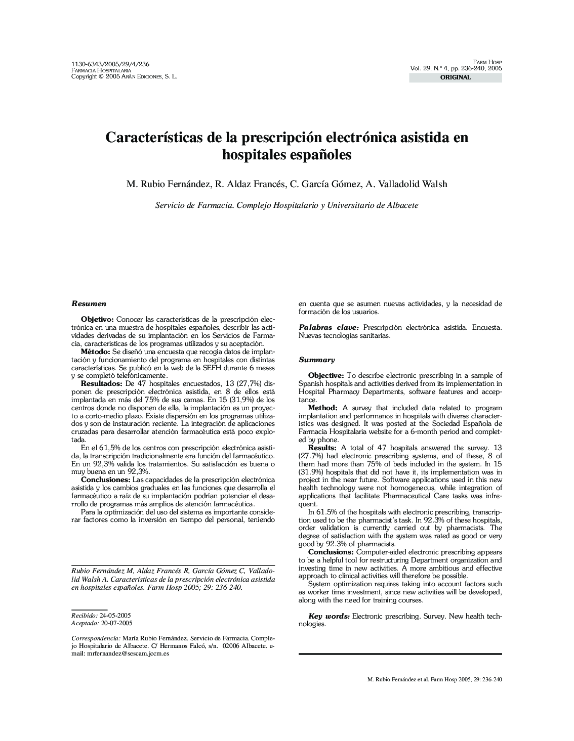 CaracterÃ­sticas de la prescripción electrónica asistida en hospitales españoles