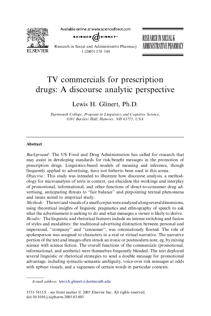 TV commercials for prescription drugs: A discourse analytic perspective