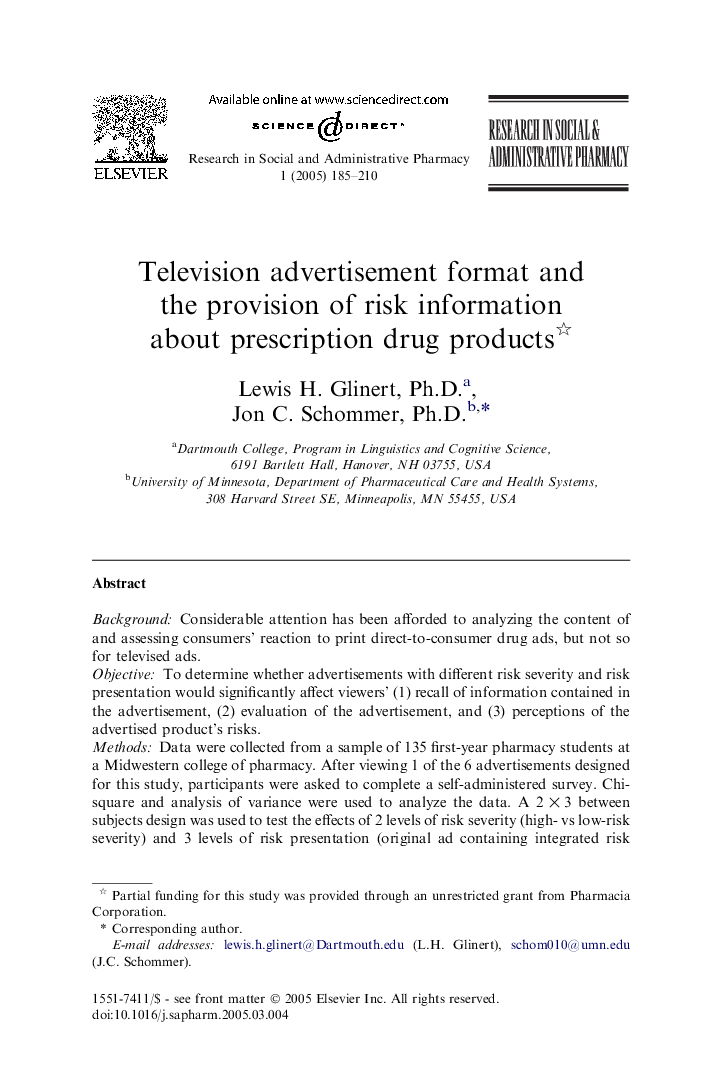 Television advertisement format and the provision of risk information about prescription drug products