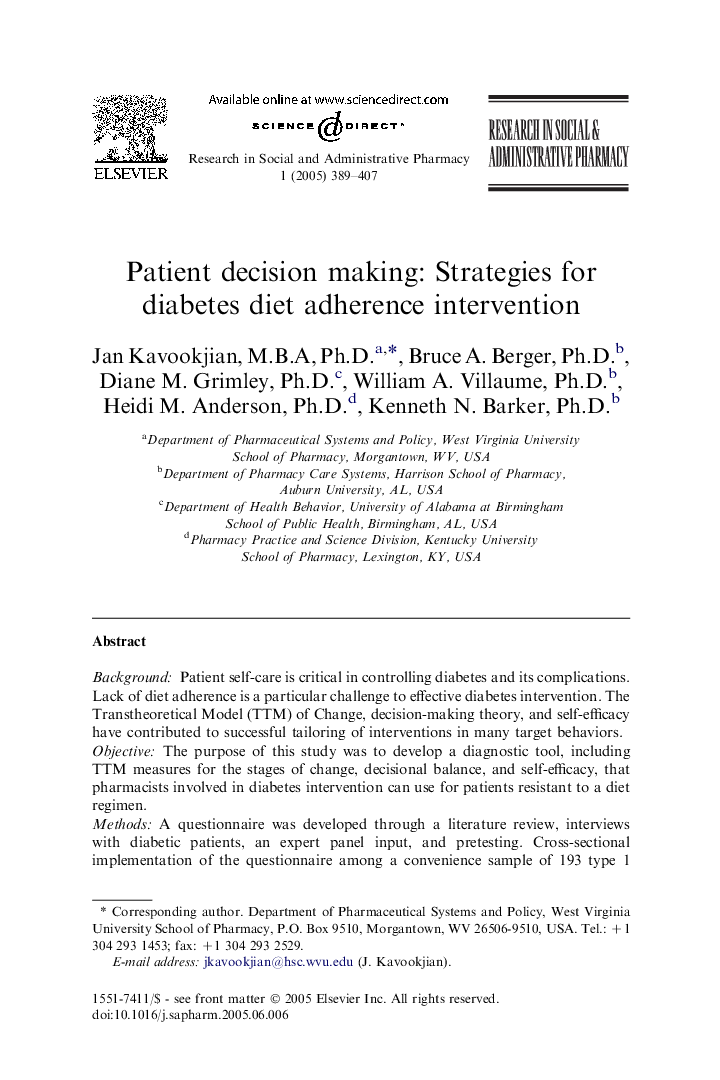 Patient decision making: Strategies for diabetes diet adherence intervention