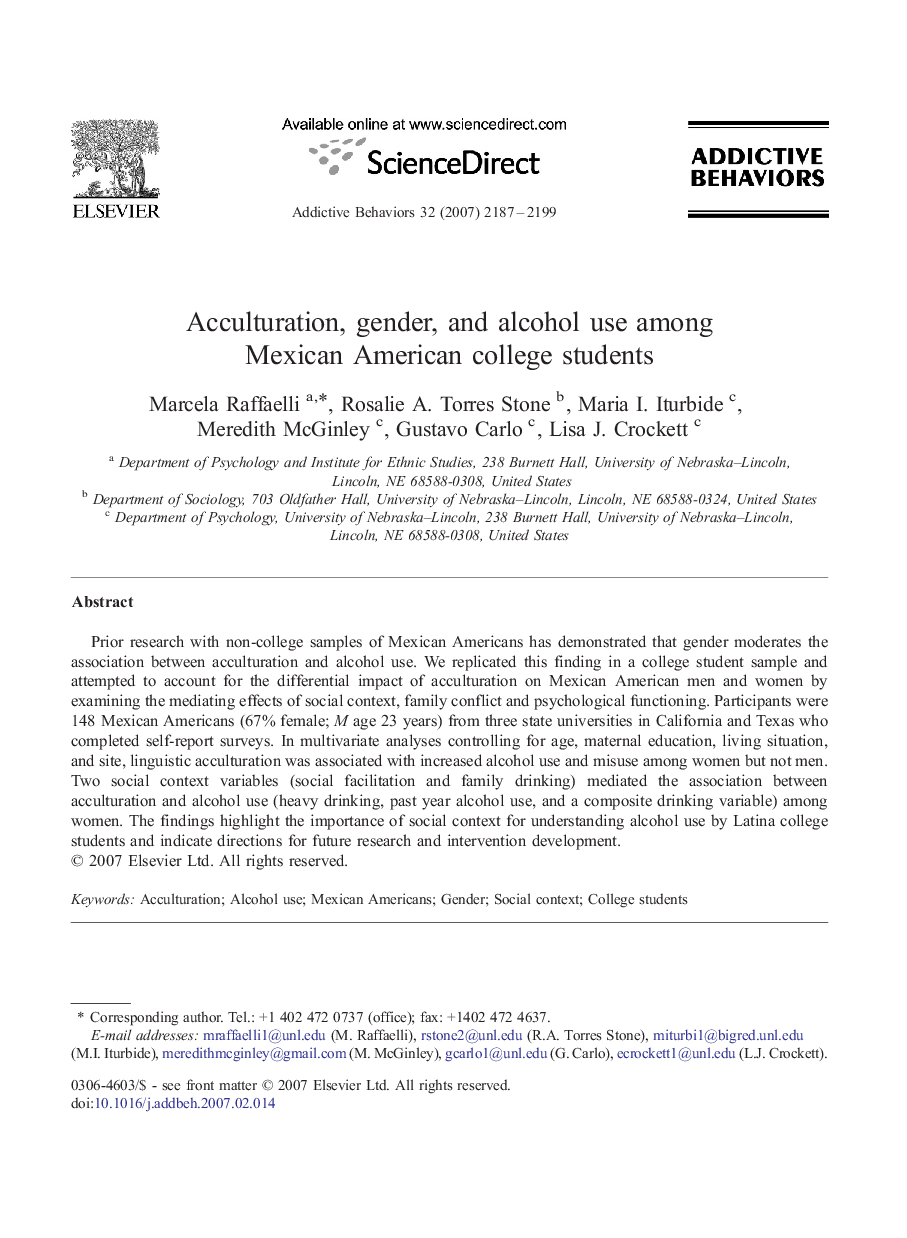 Acculturation, gender, and alcohol use among Mexican American college students