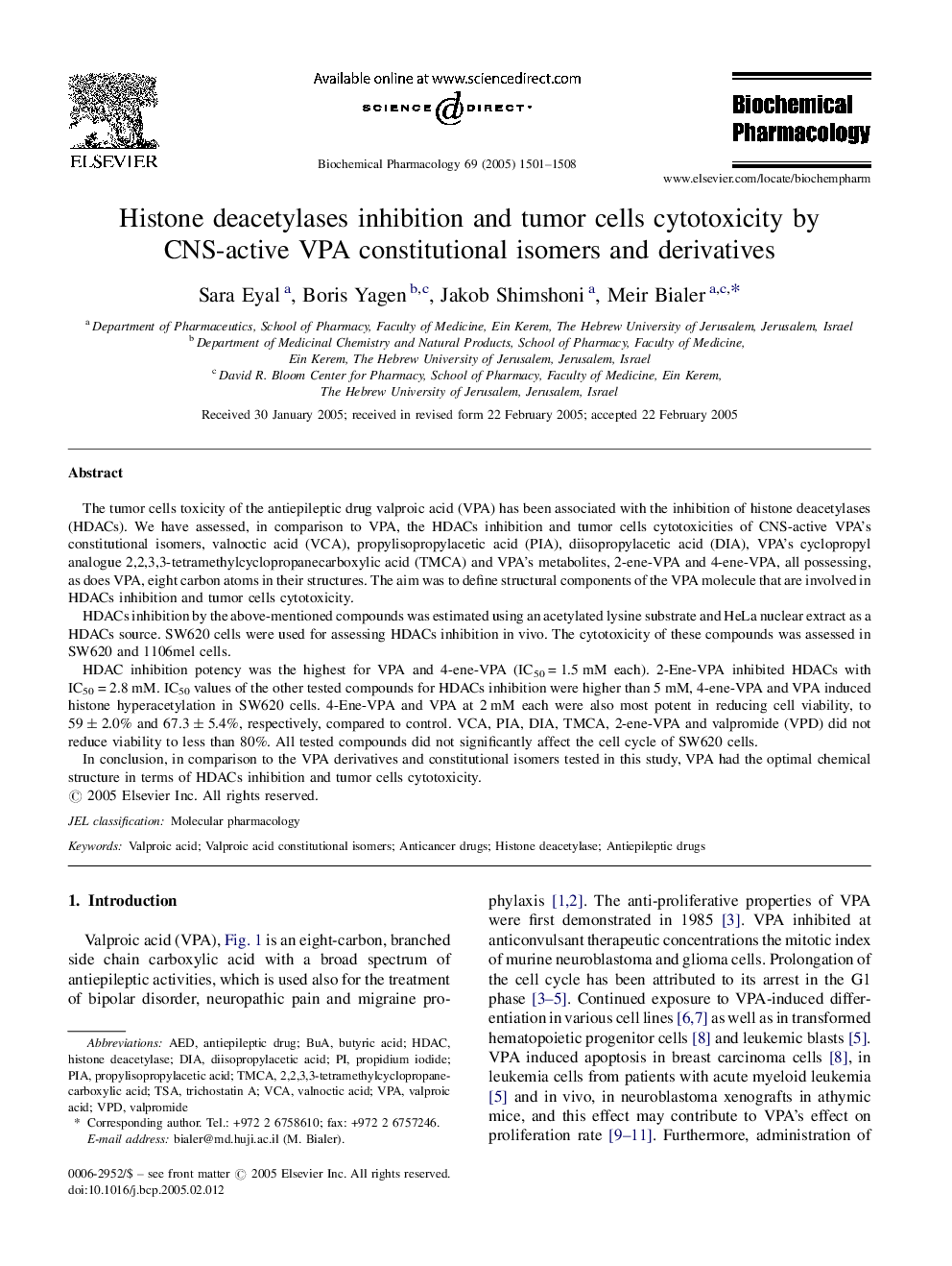 Histone deacetylases inhibition and tumor cells cytotoxicity by CNS-active VPA constitutional isomers and derivatives