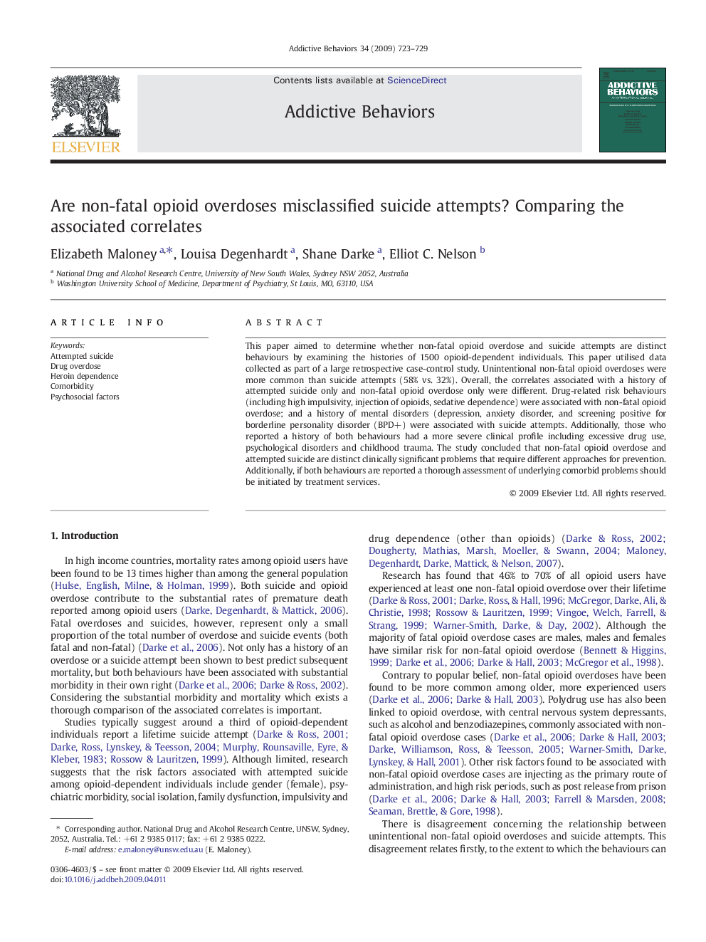 Are non-fatal opioid overdoses misclassified suicide attempts? Comparing the associated correlates