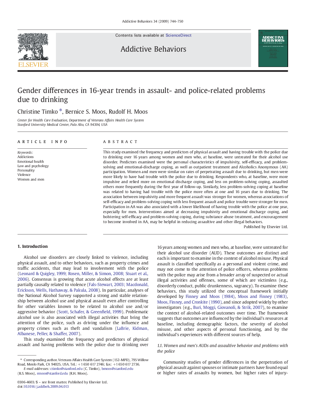 عکس صفحه اول مقاله: Gender differences in 16-year trends in assault- and police-related problems due to drinking Gender differences in 16-year trends in assault- and police-related problems due to drinking