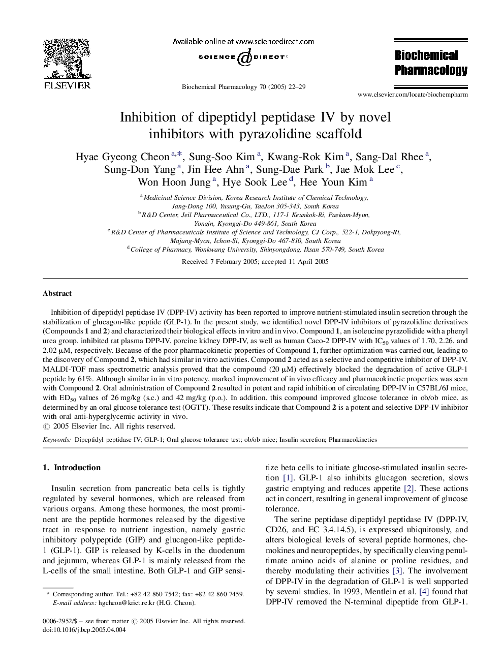 Inhibition of dipeptidyl peptidase IV by novel inhibitors with pyrazolidine scaffold
