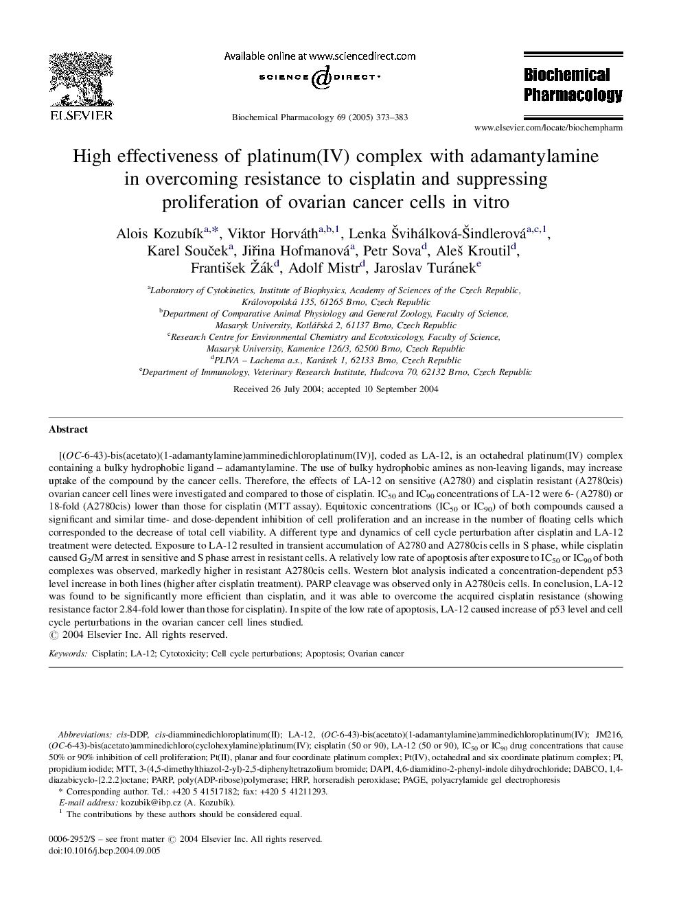 High effectiveness of platinum(IV) complex with adamantylamine in overcoming resistance to cisplatin and suppressing proliferation of ovarian cancer cells in vitro