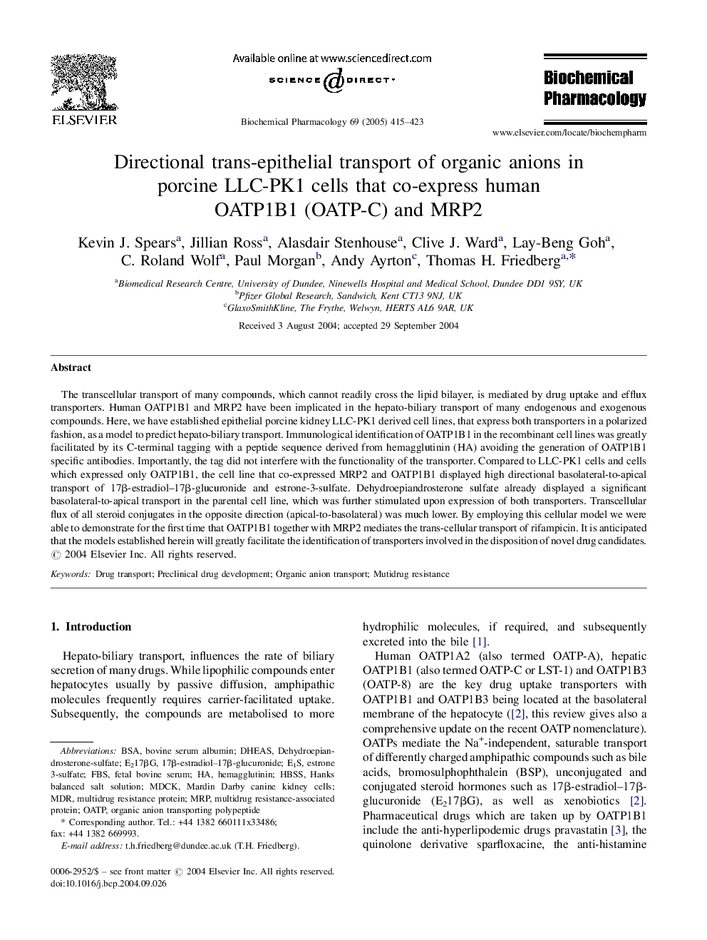 Directional trans-epithelial transport of organic anions in porcine LLC-PK1 cells that co-express human OATP1B1 (OATP-C) and MRP2