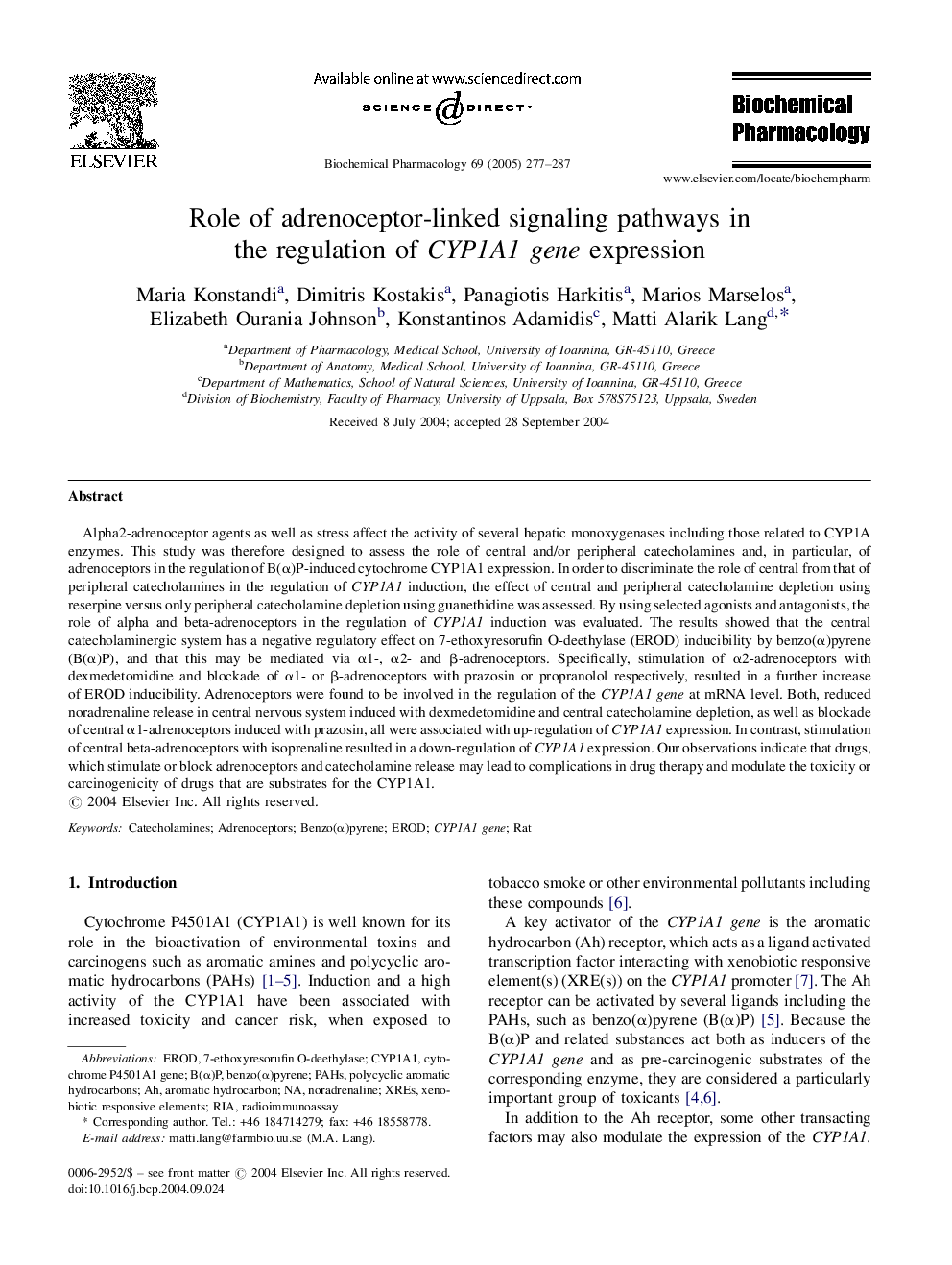 Role of adrenoceptor-linked signaling pathways in the regulation of CYP1A1 gene expression