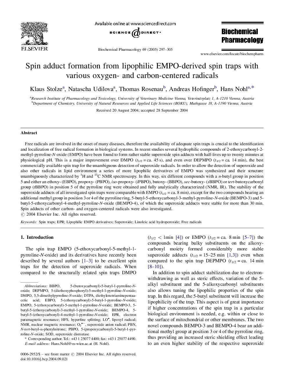 Spin adduct formation from lipophilic EMPO-derived spin traps with various oxygen- and carbon-centered radicals