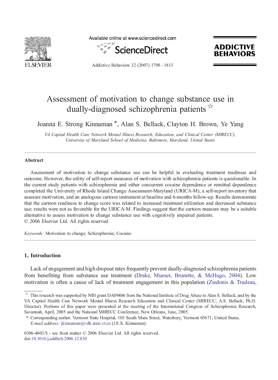 Assessment of motivation to change substance use in dually-diagnosed schizophrenia patients 