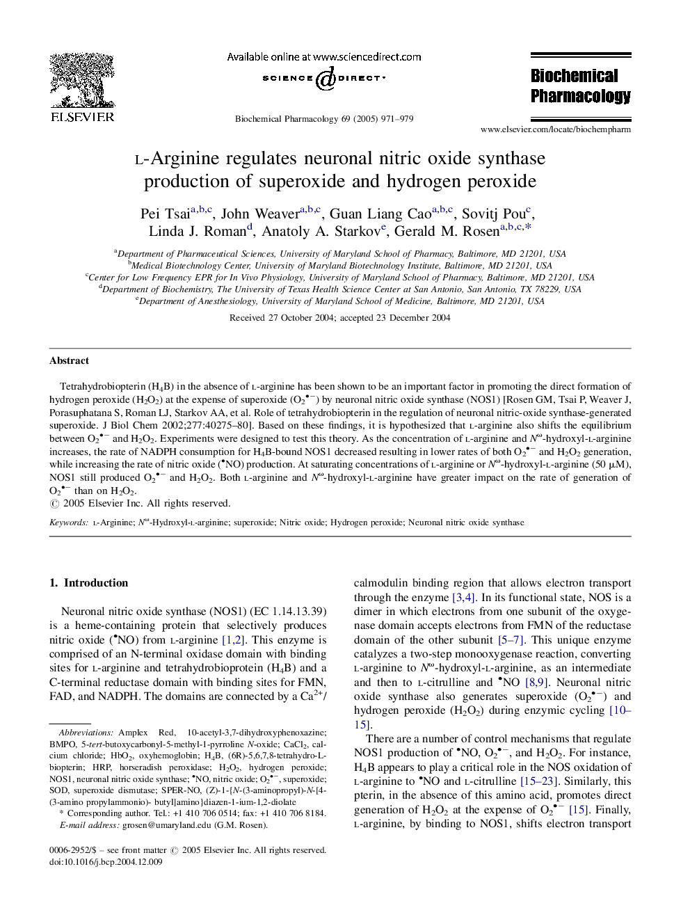 l-Arginine regulates neuronal nitric oxide synthase production of superoxide and hydrogen peroxide