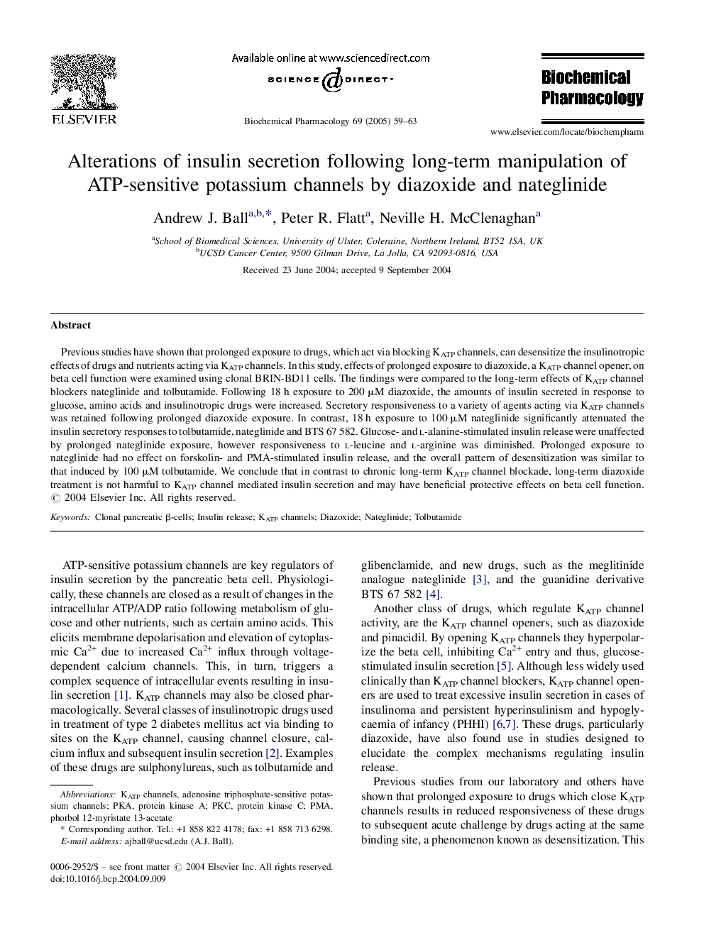 Alterations of insulin secretion following long-term manipulation of ATP-sensitive potassium channels by diazoxide and nateglinide