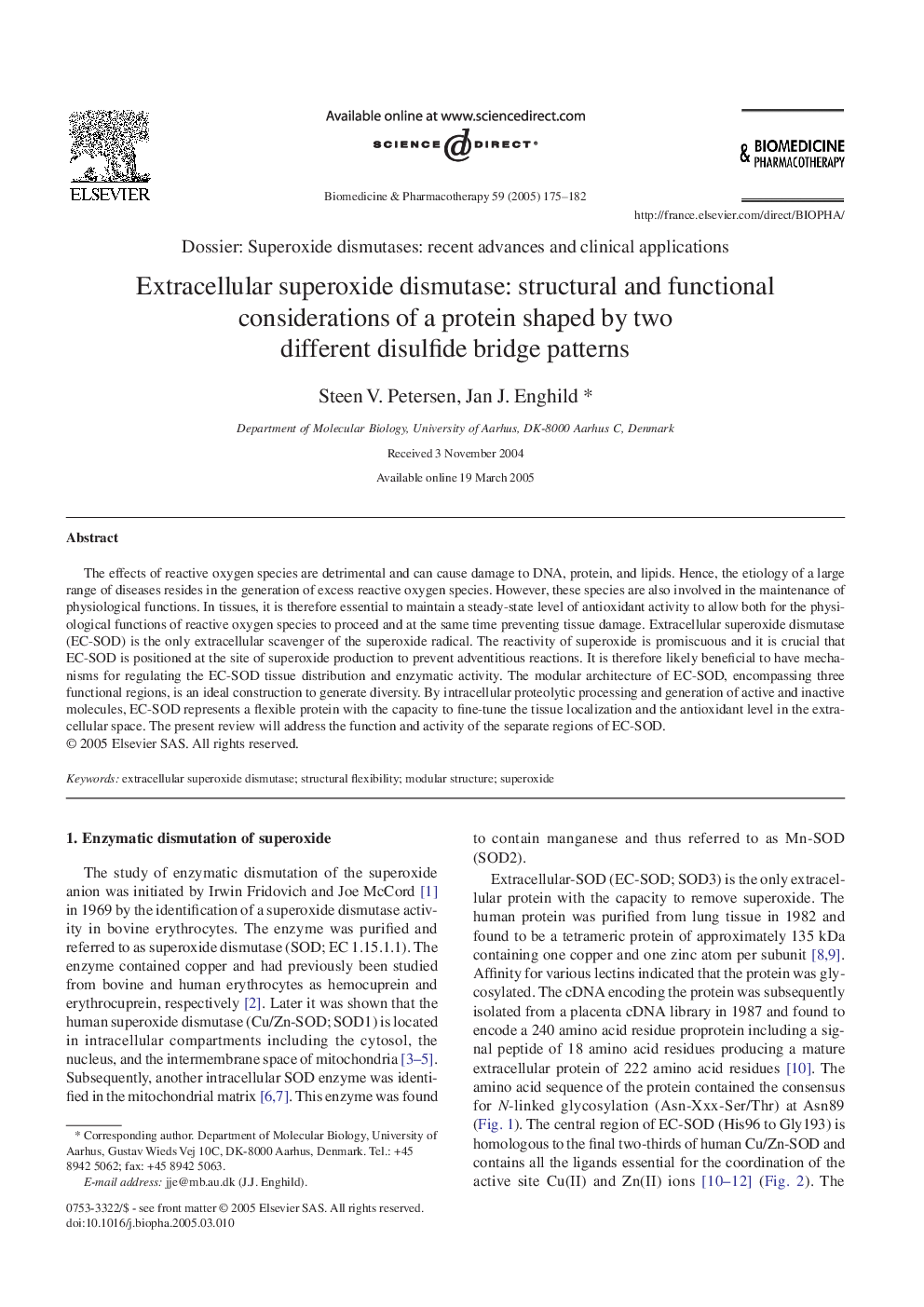 عکس صفحه اول مقاله: Extracellular superoxide dismutase: structural and functional considerations of a protein shaped by two different disulfide bridge patterns Extracellular superoxide dismutase: structural and functional considerations of a protein shaped by two different disulfide bridge patterns