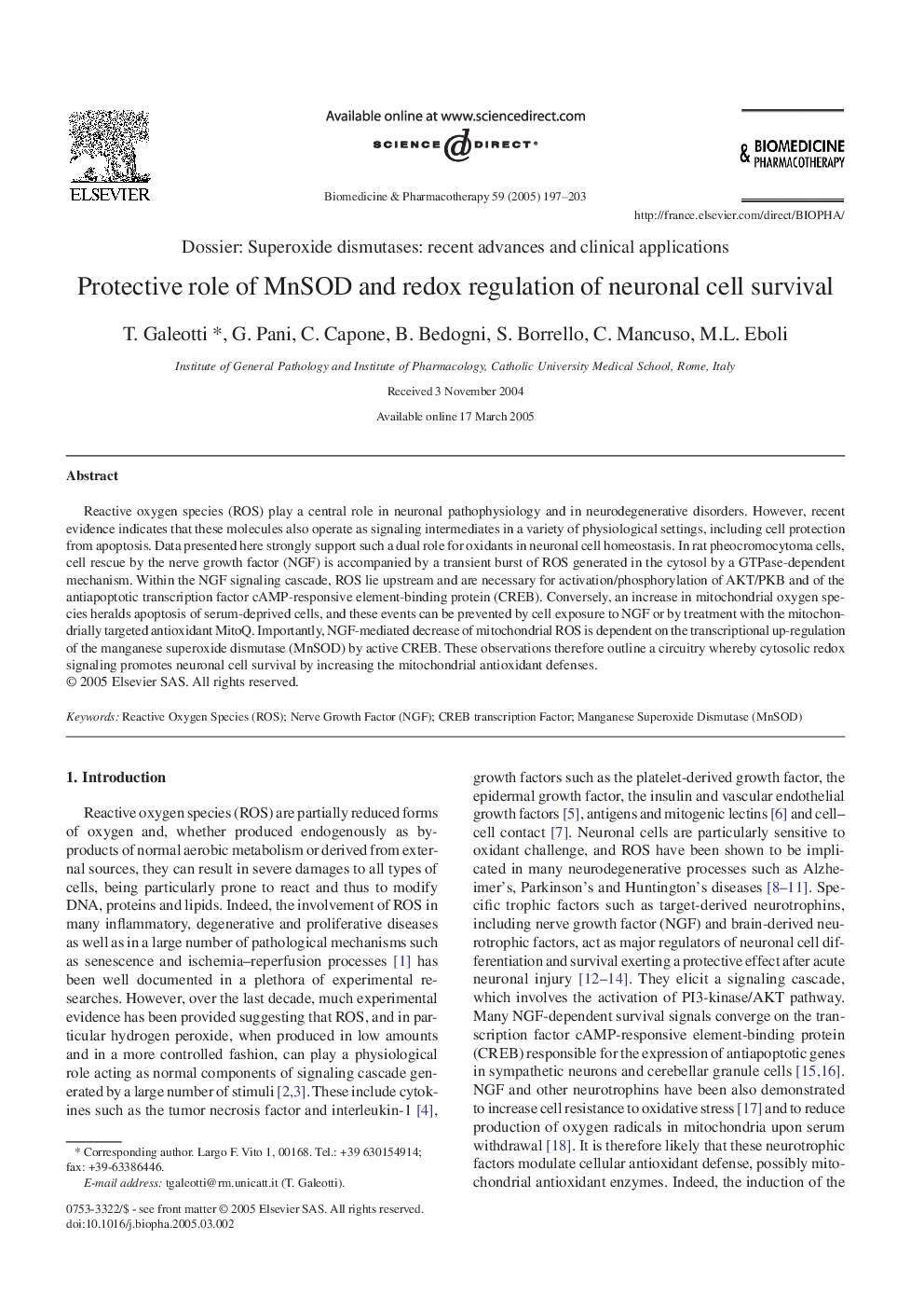 Protective role of MnSOD and redox regulation of neuronal cell survival