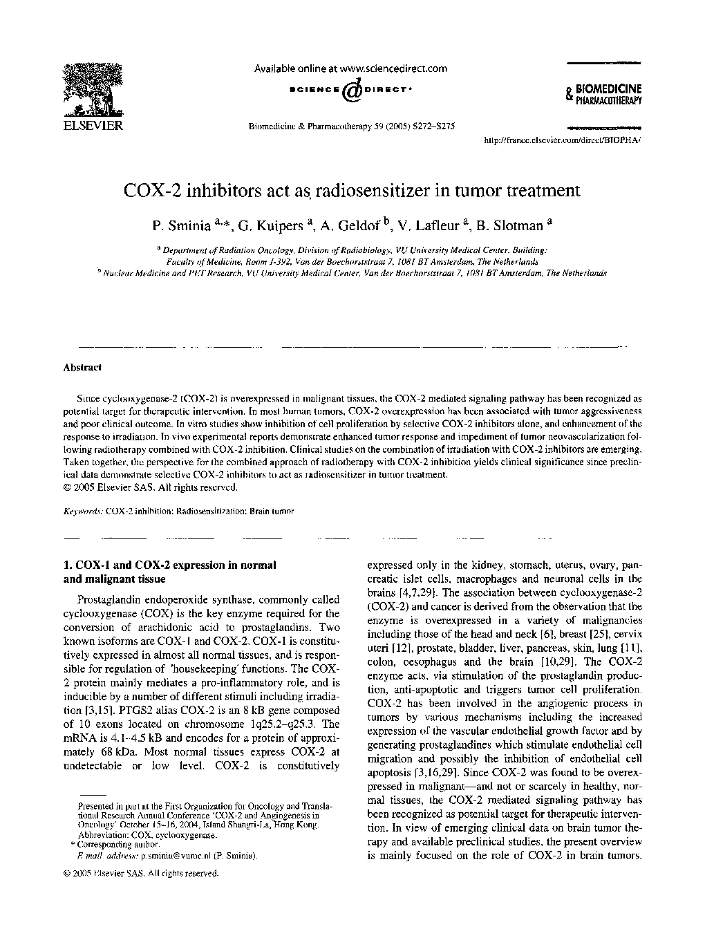 COX-2 inhibitors act as radiosensitizer in tumor treatment