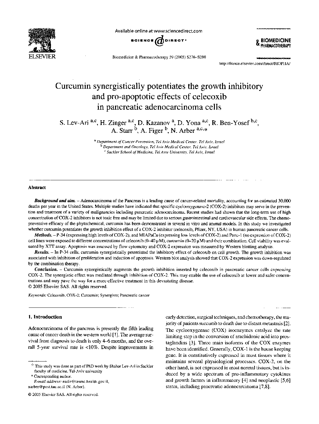 Curcumin synergistically potentiates the growth inhibitory and pro-apoptotic effects of celecoxib in pancreatic adenocarcinoma cells