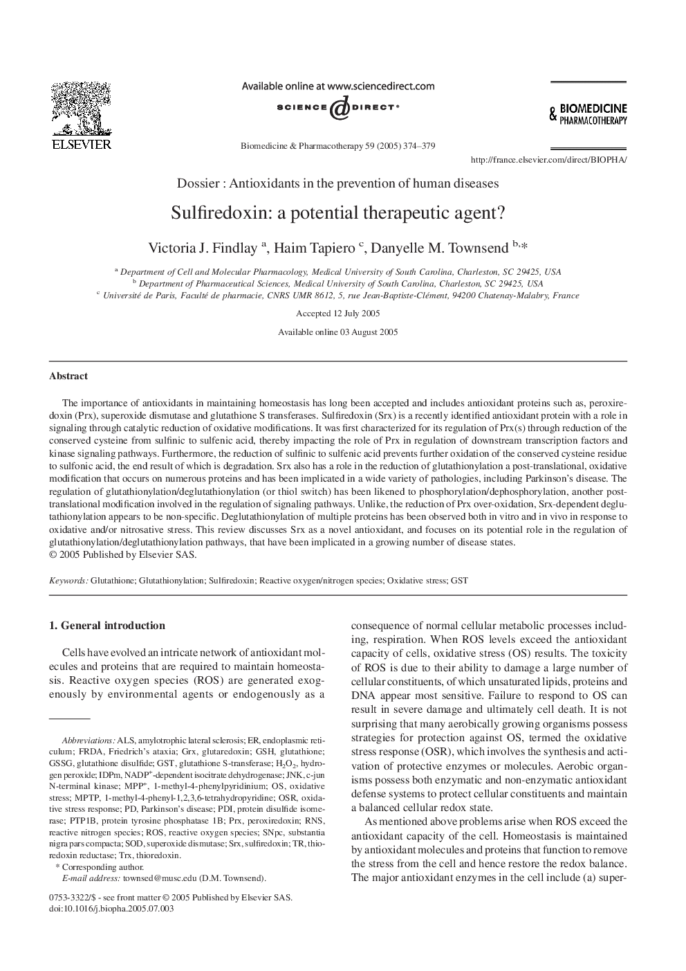 Sulfiredoxin: a potential therapeutic agent?