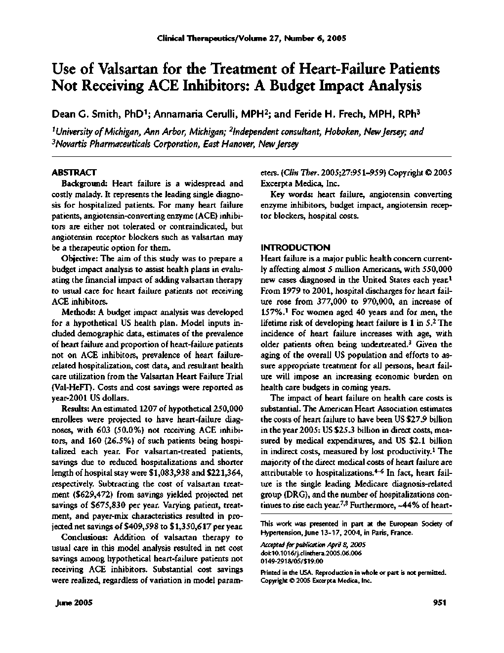 Use of valsartan for the treatment of heart-failure patients not receiving ACE inhibitors: A budget impact analysis