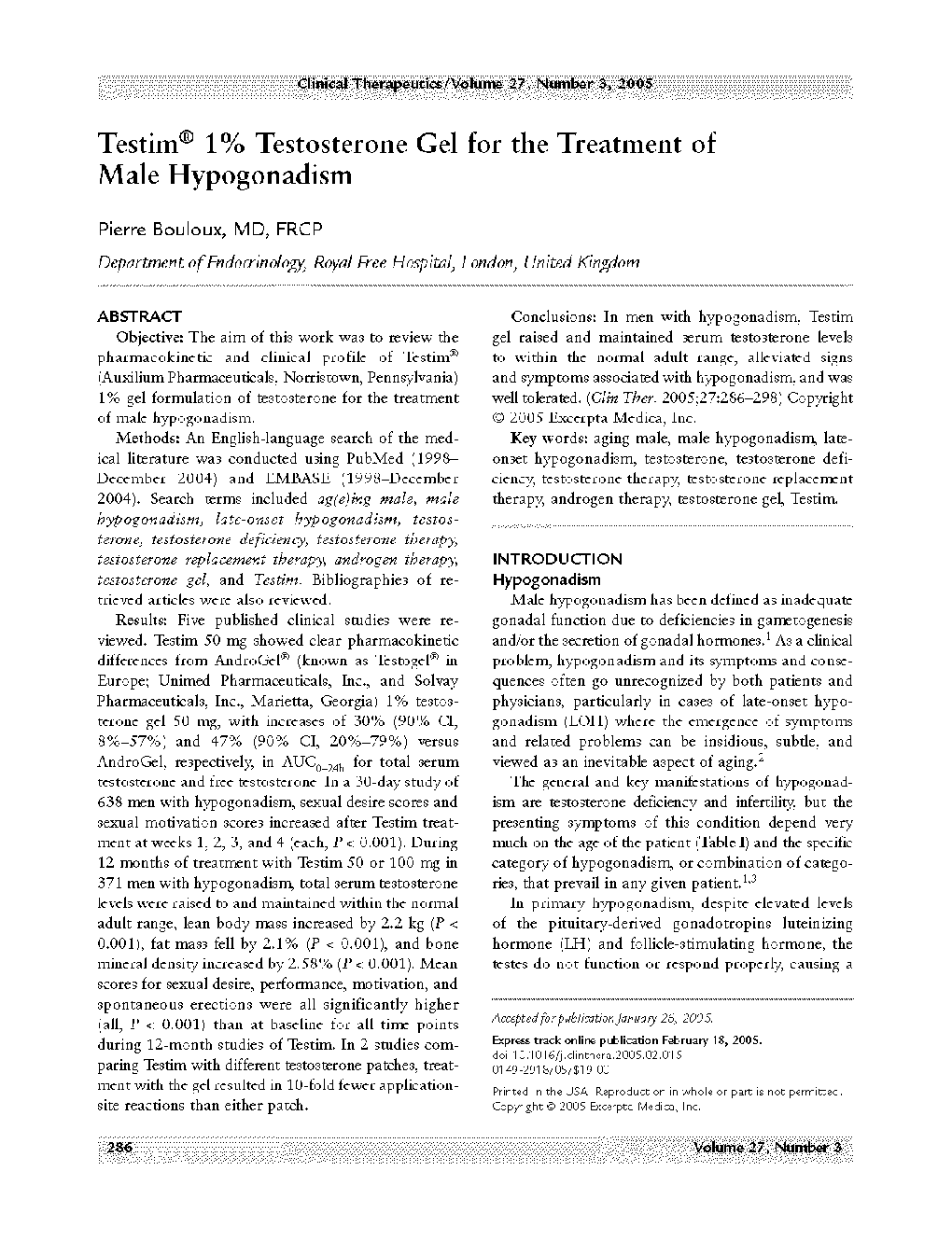 Testim® 1% testosterone gel for the treatment of male hypogonadism