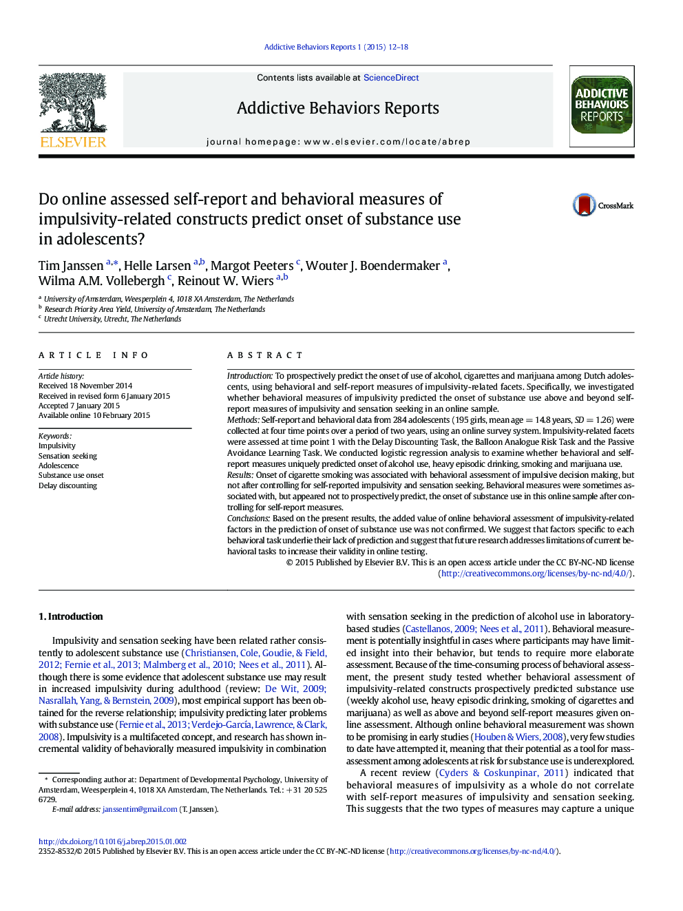 Do online assessed self-report and behavioral measures of impulsivity-related constructs predict onset of substance use in adolescents?