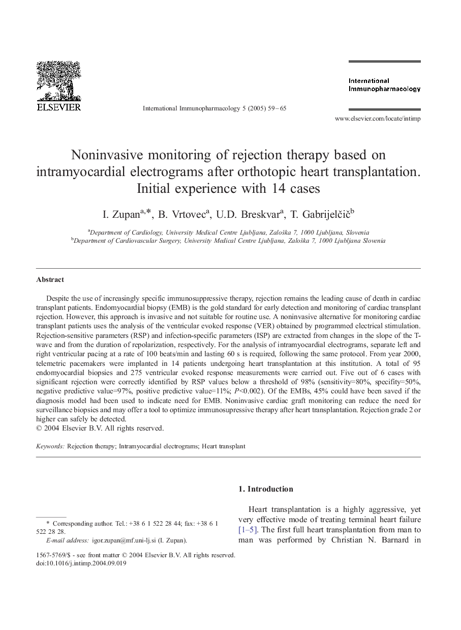 Noninvasive monitoring of rejection therapy based on intramyocardial electrograms after orthotopic heart transplantation. Initial experience with 14 cases