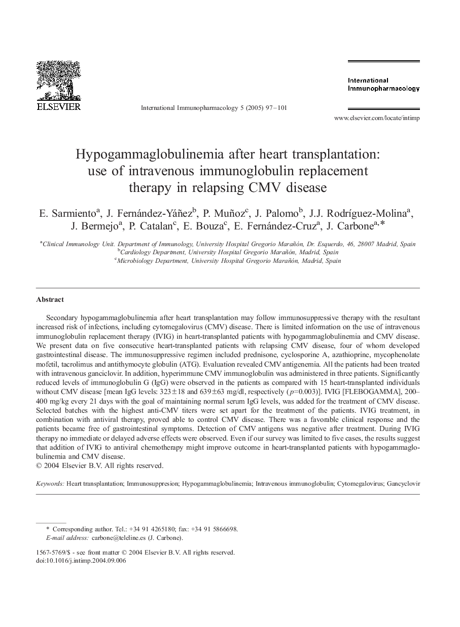 Hypogammaglobulinemia after heart transplantation: use of intravenous immunoglobulin replacement therapy in relapsing CMV disease