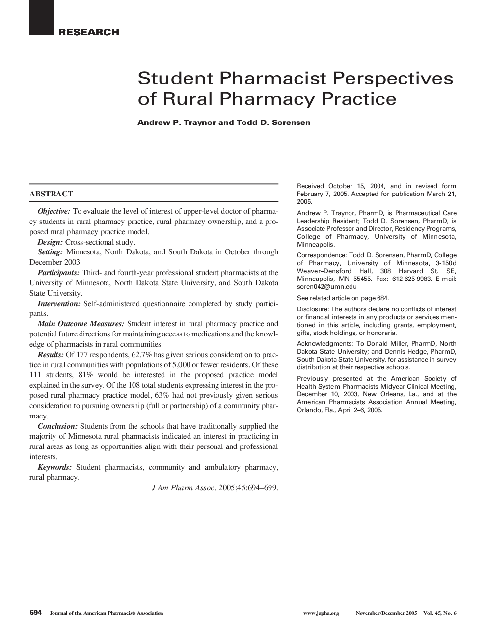 Student Pharmacist Perspectives of Rural Pharmacy Practice