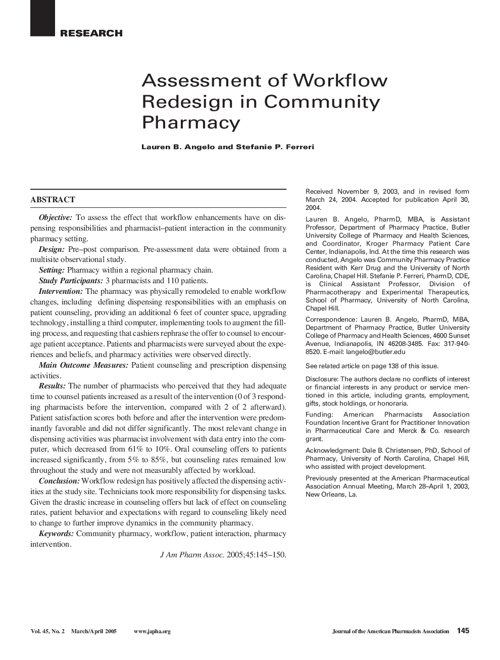 Assessment of Workflow Redesign in Community Pharmacy