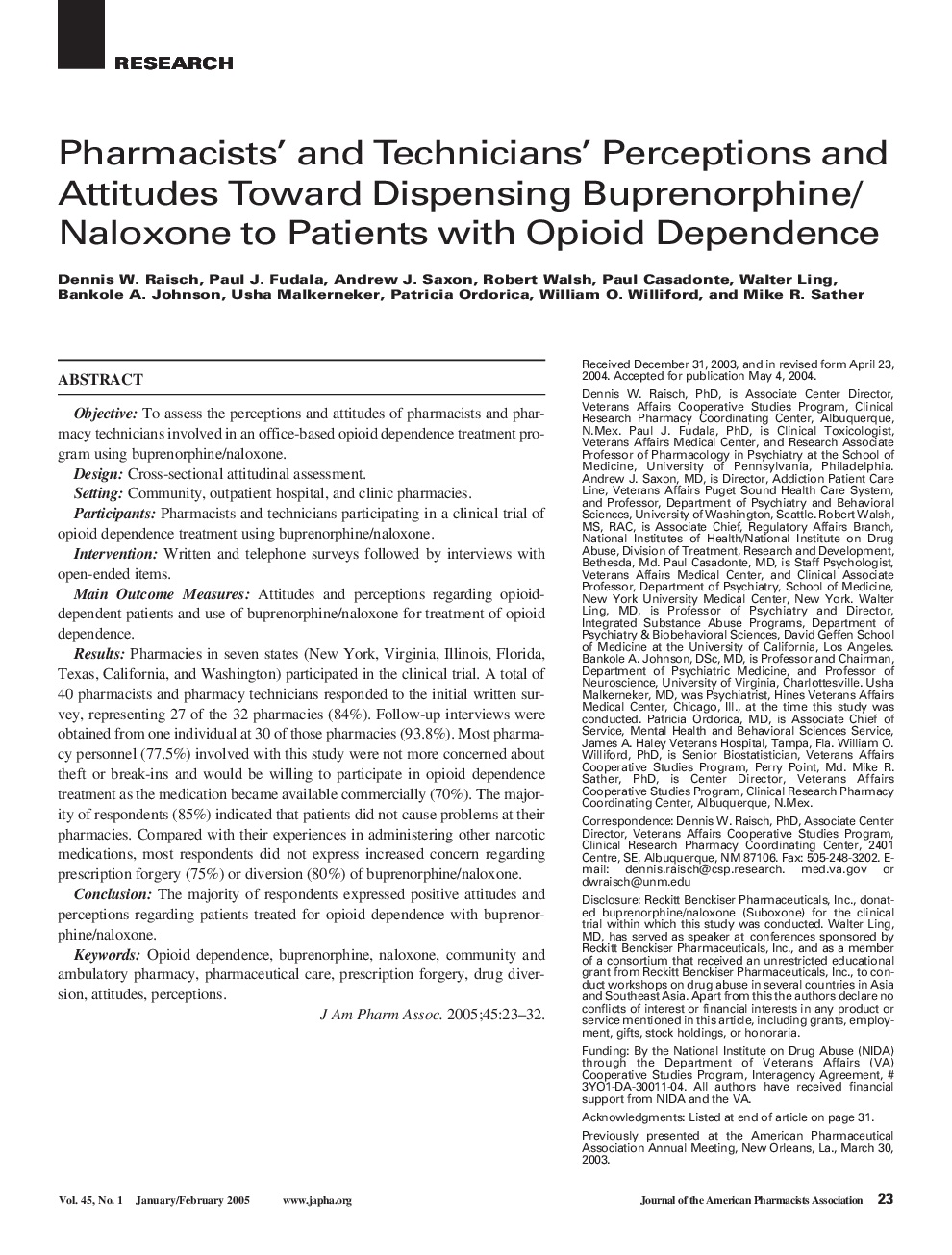 عکس صفحه اول مقاله: Pharmacists' and Technicians' Perceptions and Attitudes Toward Dispensing Buprenorphine/Naloxone to Patients with Opioid Dependence Pharmacists' and Technicians' Perceptions and Attitudes Toward Dispensing Buprenorphine/Naloxone to Patients with Opioid Dependence