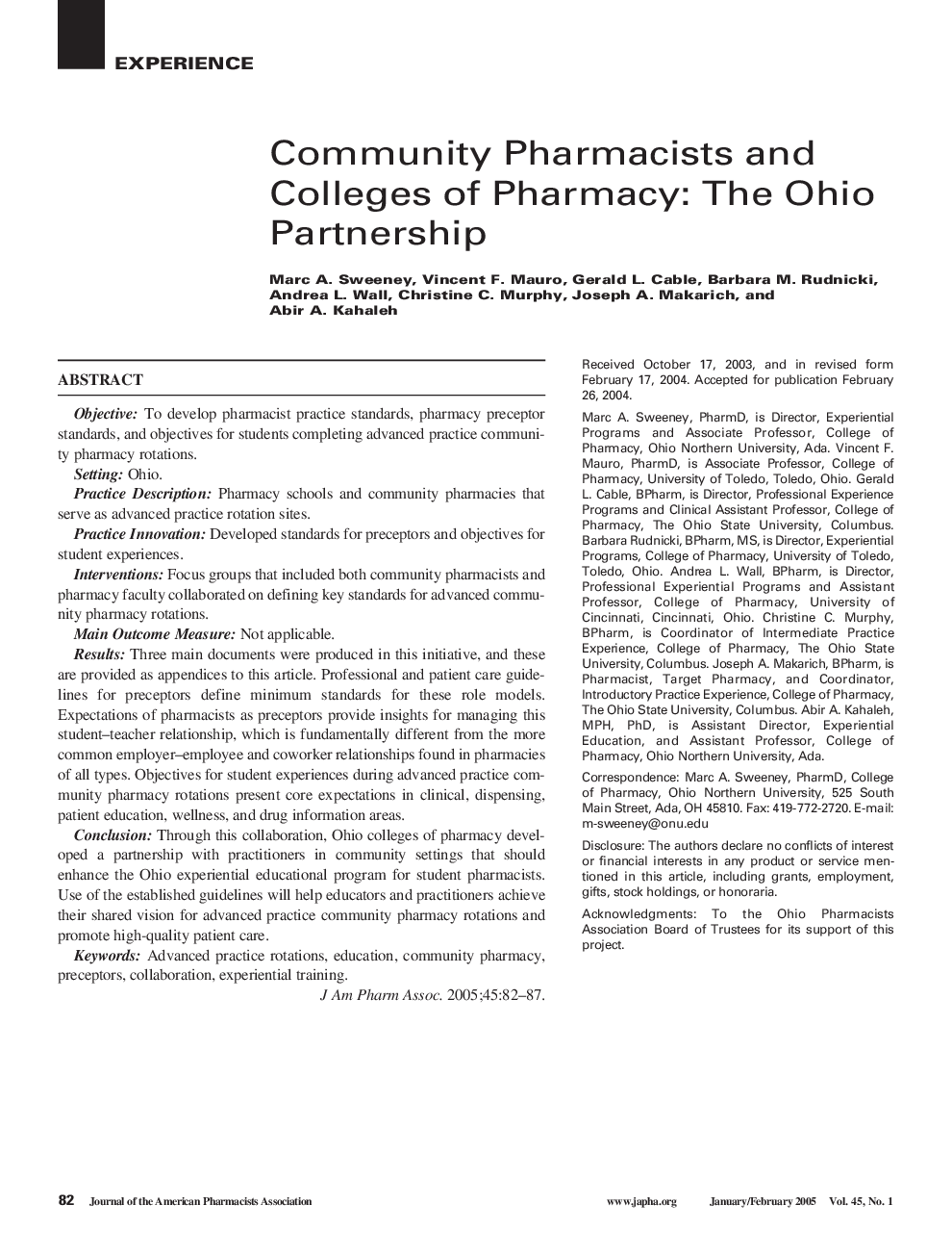 Community Pharmacists and Colleges of Pharmacy: The Ohio Partnership