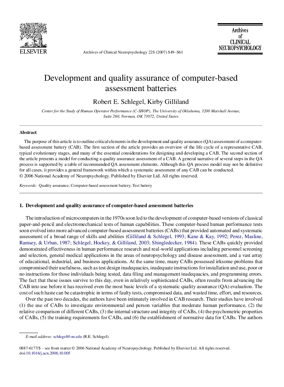 Development and quality assurance of computer-based assessment batteries