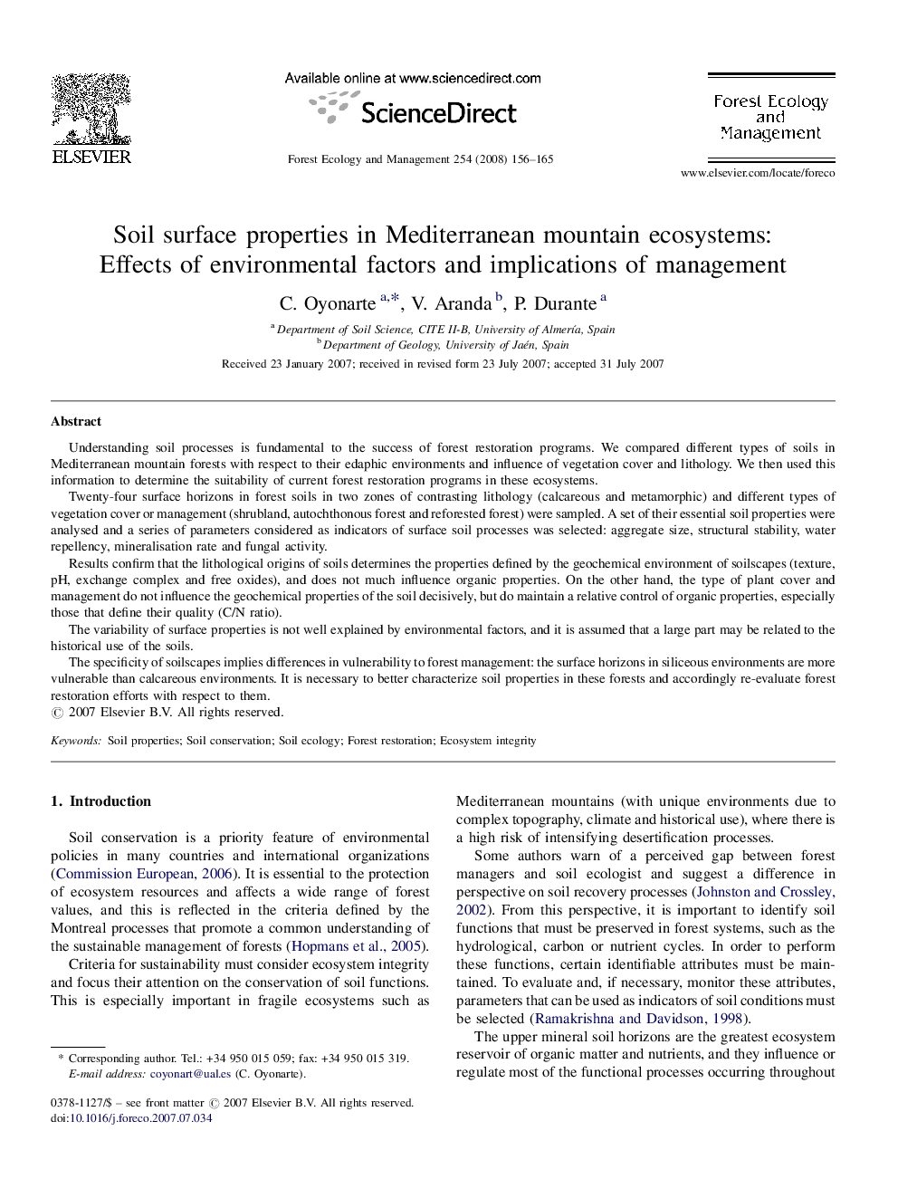 Soil surface properties in Mediterranean mountain ecosystems: Effects of environmental factors and implications of management