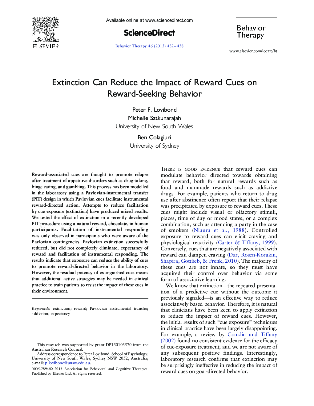 Extinction Can Reduce the Impact of Reward Cues on Reward-Seeking Behavior 